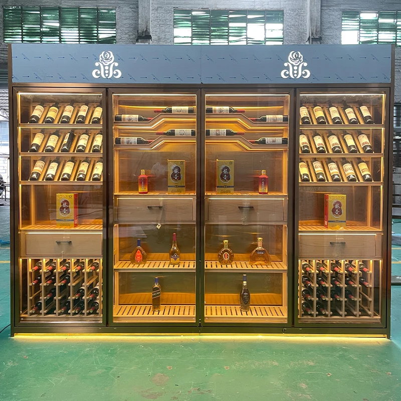 High end stainless steel wine cabinet, constant temperature and humidity cigar cabinet, wine cabinet combination glass