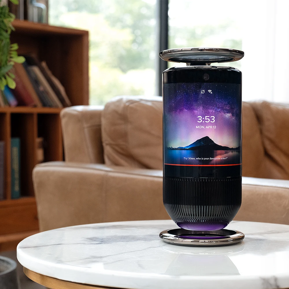 Mirage AMOLED 터치 디스플레이 무선 베이스 음악 led 라이트, 스마트 BQB 블루투스 와이파이 아마존 알렉사와 독특한 3.1 채널 스피커