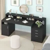 Computer Desk with 3 Drawer Storage Shelves, Home Office Desk with File Drawer Cabinet, Writing Study Table with Long Monitor 5
