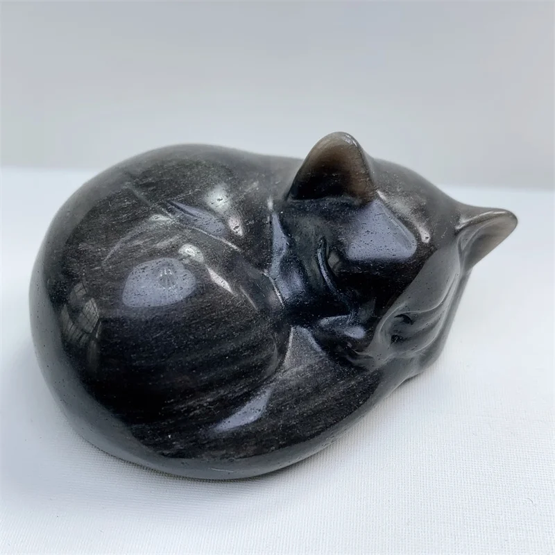 

5,5 см натуральный кристалл, серебро, фотоэлемент, камень, сон, кот, ручная резьба, фигурка животного, ремесла, лечебный Reikli, домашний декор, 1 шт.