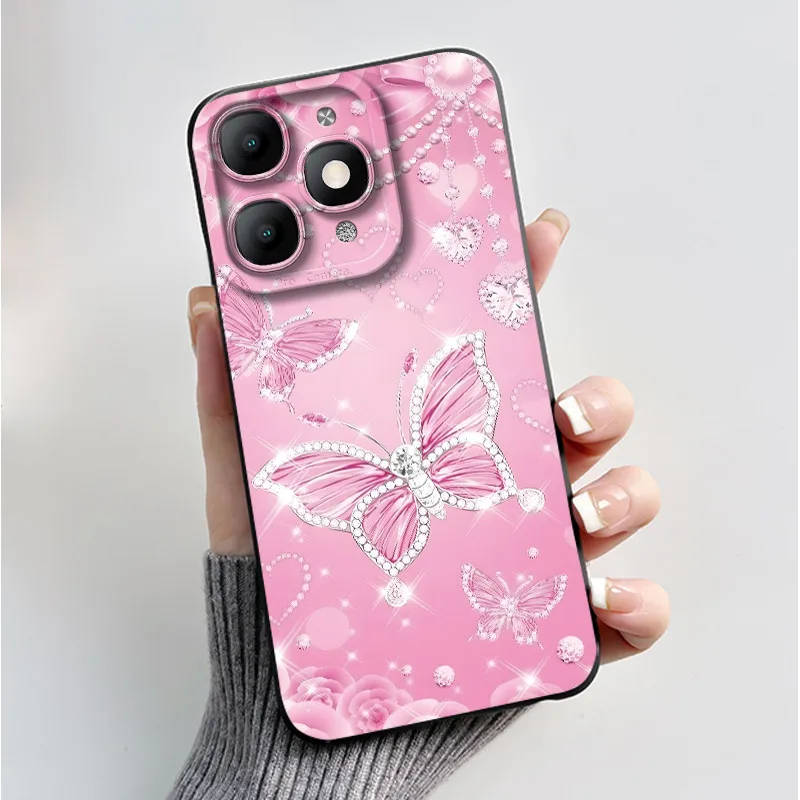 Luxury Fashion Black Soft TPU Silicone Case with Floral and Butterfly Design
