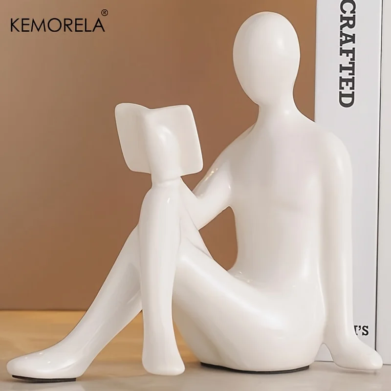 KEMORELA تمثال من السيراميك قطعتين يصور شخصًا يقرأ...