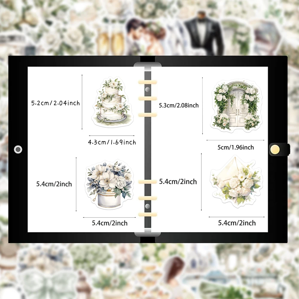 50PCS 크리 에이 티브 레트로 꽃 흰색 웨딩 스티커 저널링 장식 재료 노트북 DIY 맞춤형 데칼