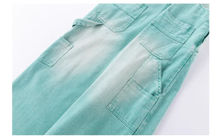 summer teen girls water washed punk wide leg jumpsuit junior kids loose slimming casual Cowboy overalls 4-14 child ropa trousers