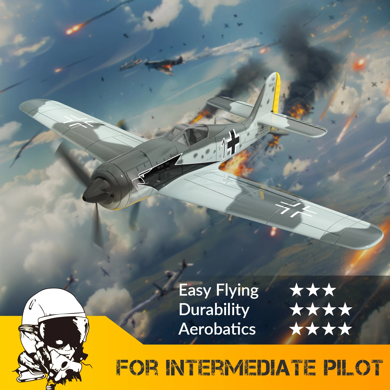 VOLANTEXRC FW190 RC Plane 2.4G 4CH 6 Axis EPP 400mm Wingspan One Key Aerobatic 3 Modes RTF Fighter ﻿ 5