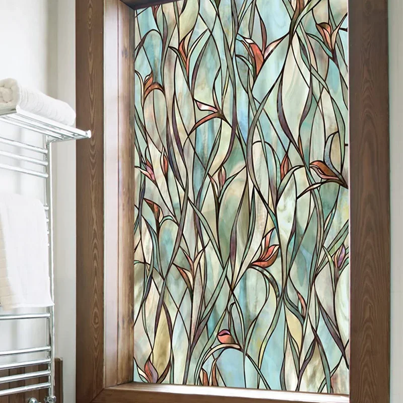 Window Privacy Film Green LeafyPattern Window Film vinyl for Glass Windows