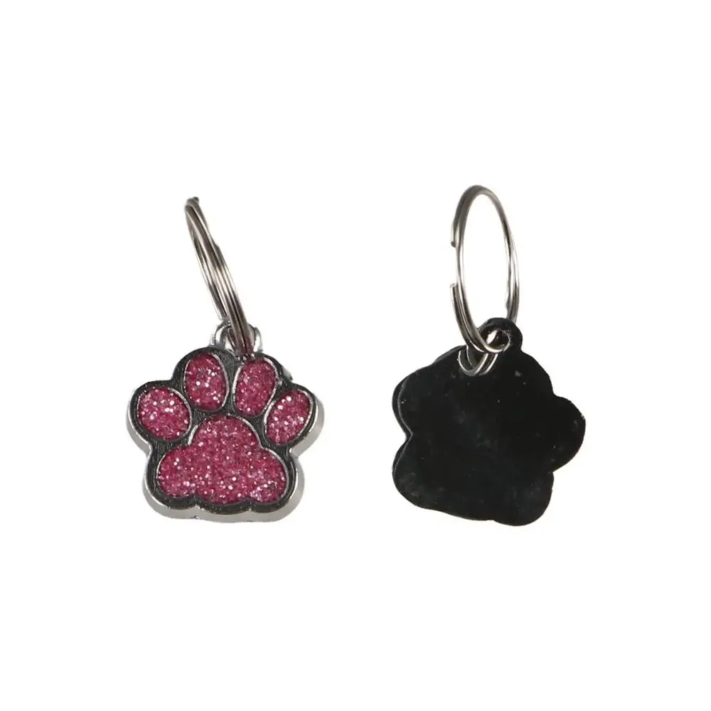 Cat Dog Paw Print Dog Cat Tags Anti-Lost Pet Glitter Pendant with Hook Exquisite Pet Collar Tag Pendant Kitten