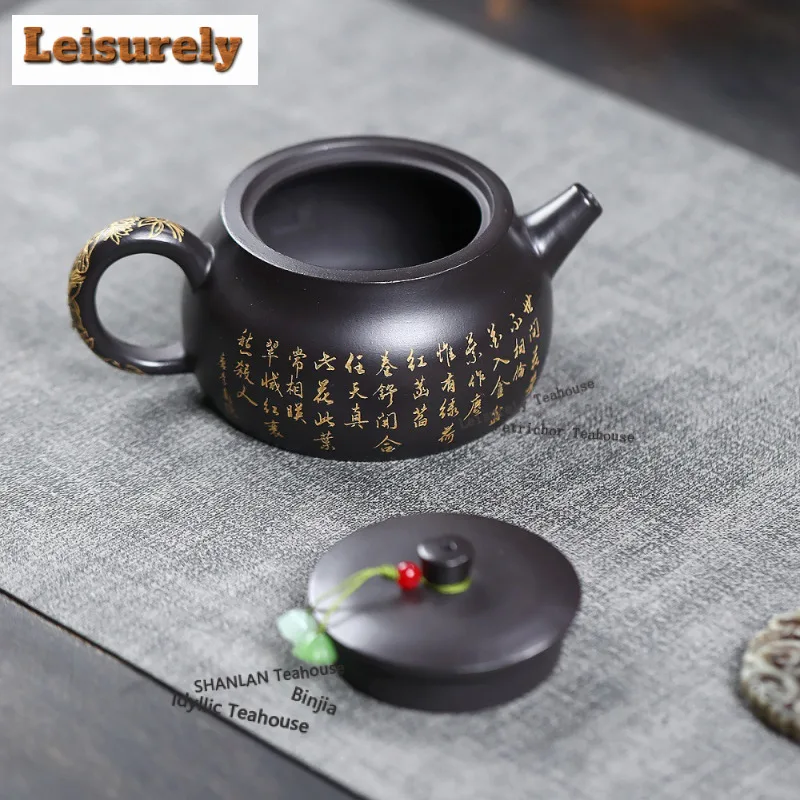 260ml Exquisite Yixing Purple Clay Teapot Handmade Lotus Pot Raw Ore Black Zhu Mud Tea Infuser Kettle With Strainer Zisha Teaset