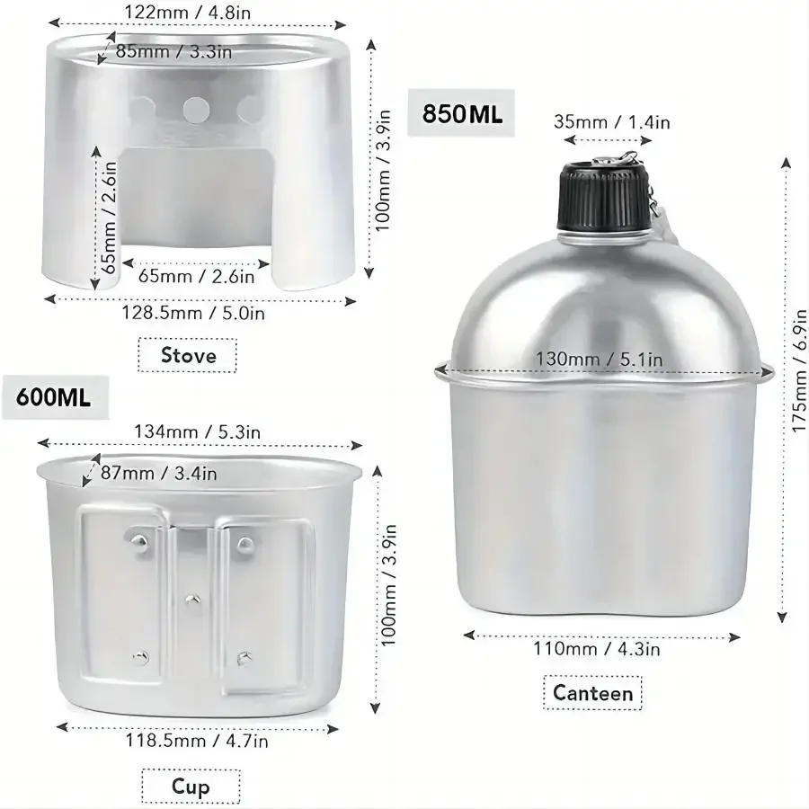 Aluminum Water Canteen Cup Stove Pouch Set Portable for Outdoor Camping Survival Experience Hiking Backpacking sports water bottle,portable water bottle