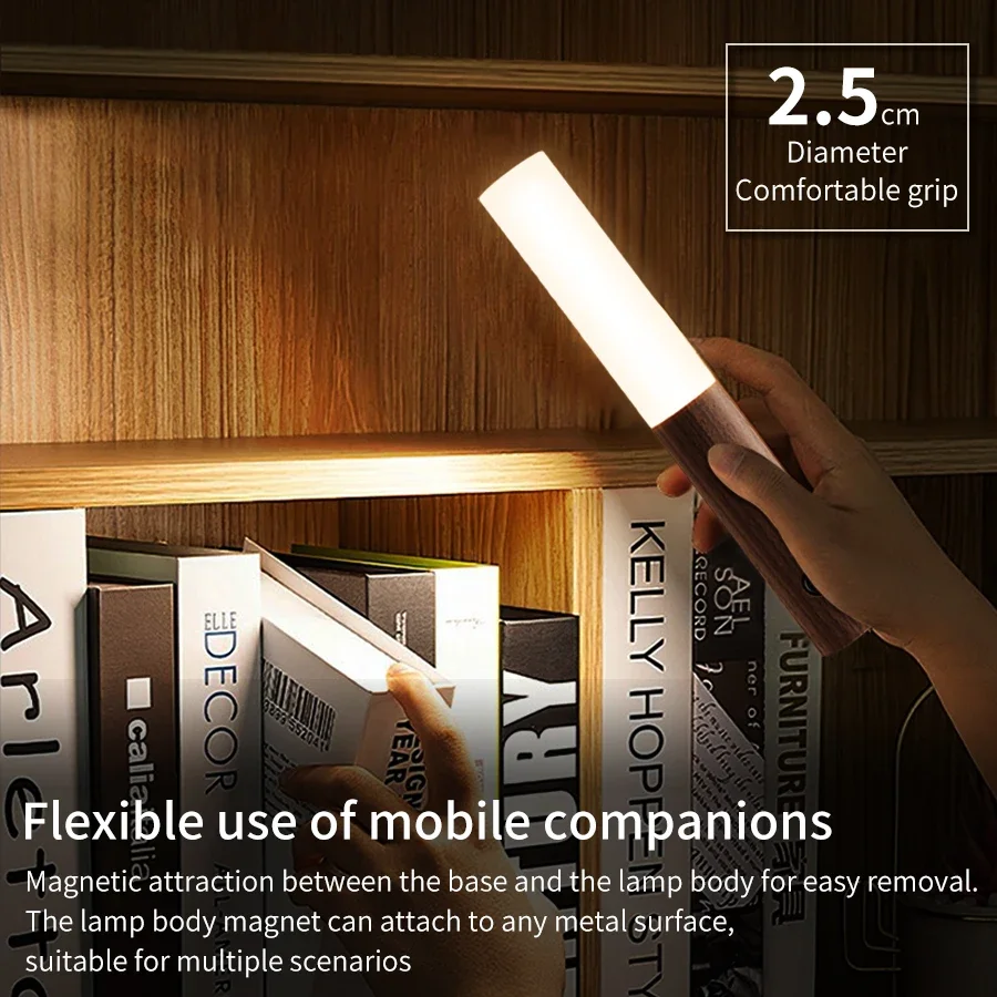 Rechargeable Human Body Induction Night Light Magnetic Motion Sensor Wood Wall Lamp Cabinet Light For Kitchen Stairs Wardrobe 4