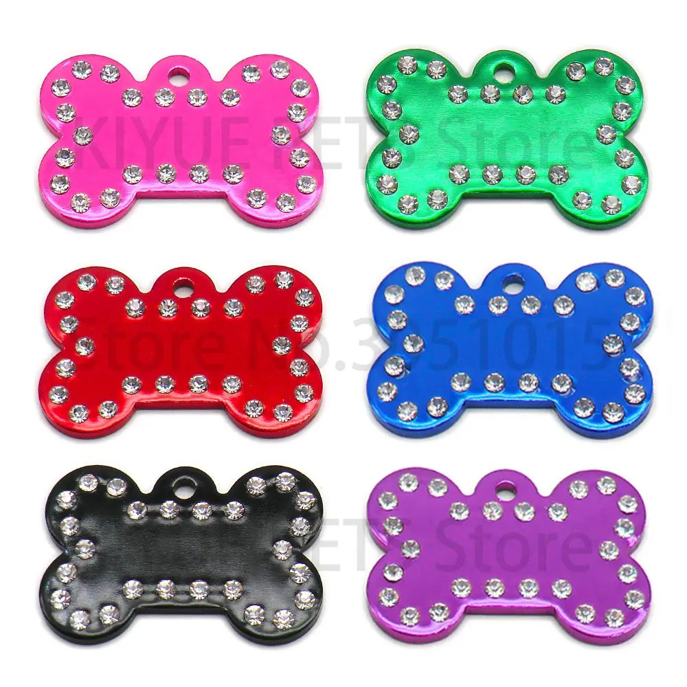 20Pcs 2MM Dog Bone Diamond Decor Pet Id Tag Custom Engraved Cat Dog ID Tag Charm