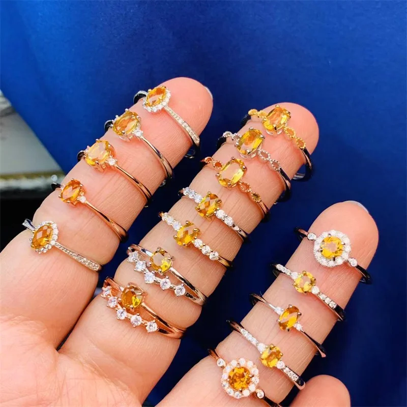 Natural Citrine Ring 925 Silver Small Fresh Jewelry Accessories for Women Adjustable Size Ring