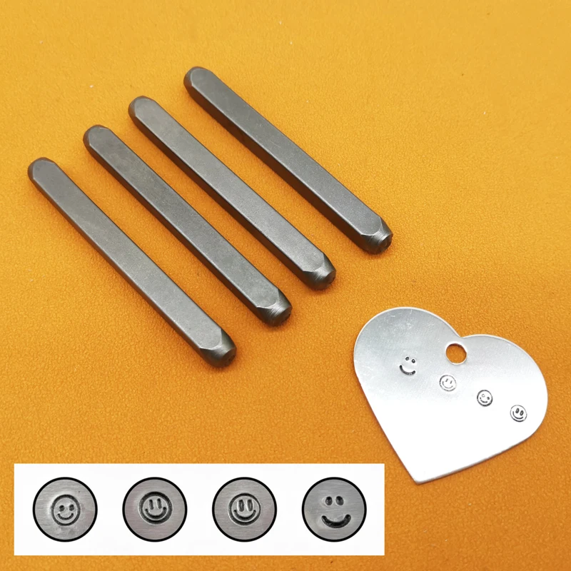 스마일 페이스 패턴 쥬얼리 스탬핑 펀치 세트, 금속 스탬핑 세트, 가죽 스틸 스탬퍼, 엠보싱 임프레스 로고 도구, 4PCs, ..
