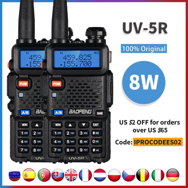 

2pcs Real 8W Baofeng uv-5r Walkie Talkie High Power Portable Ham CB Radio uv 5r Dual Band VHF/UHF FM Transceiver Two Way Radio