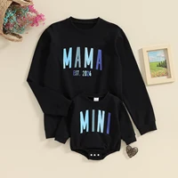 FOCUSNORM 2 Colors Family Matching Sweatshirt Outfits Letters Print Long Sleeve Spring Fall Pullover Baby Girls Boys Romper 1
