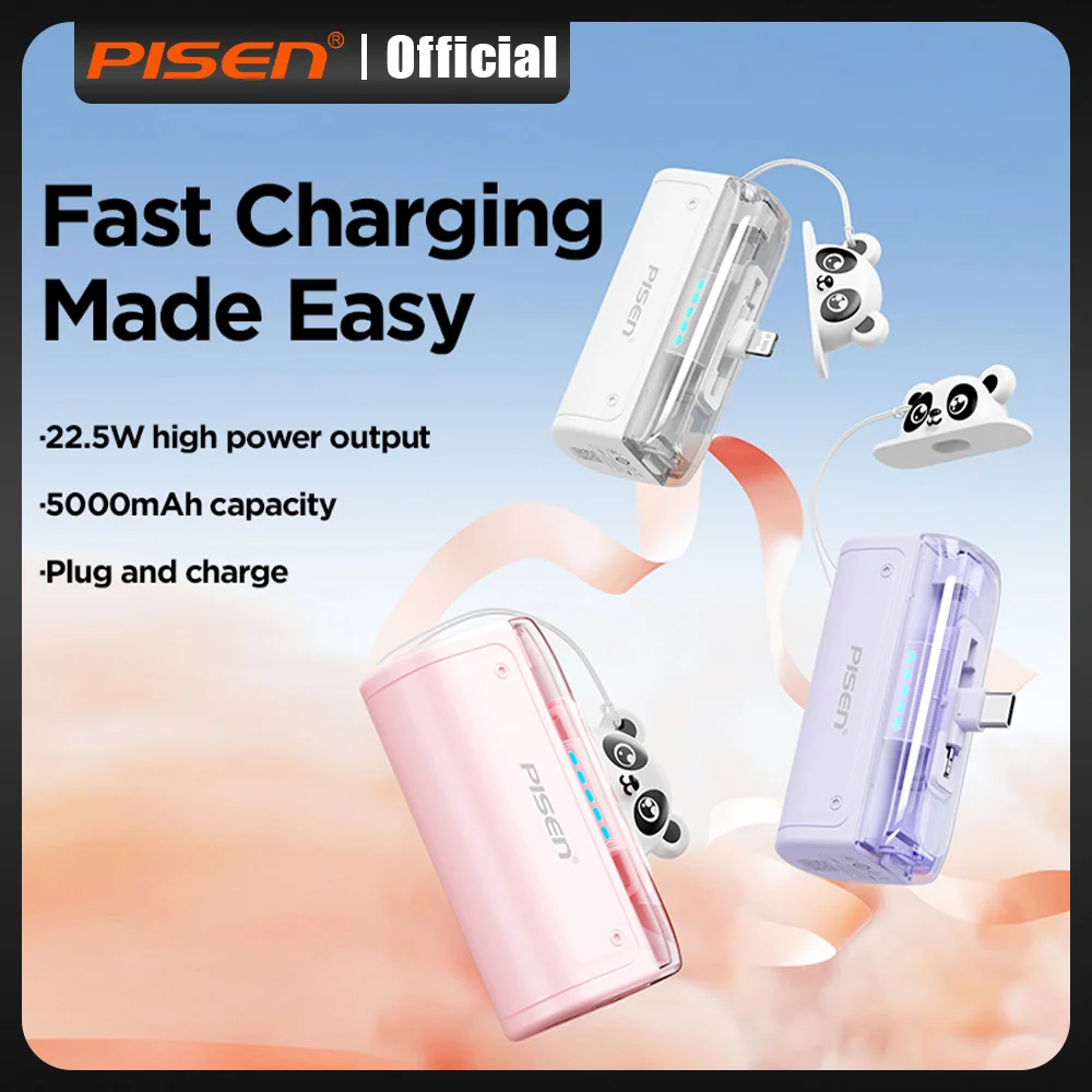 PISEN Power Bank 22.5W Portable for iPhone Samsung