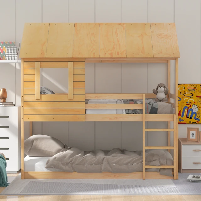 Lit enfant, lit superposé en bois 90X200 cm, lit simple avec