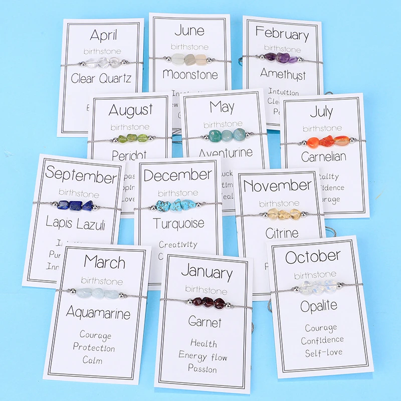 Handmade Irregular Natural Stone Charm Bracelet Months Card Women