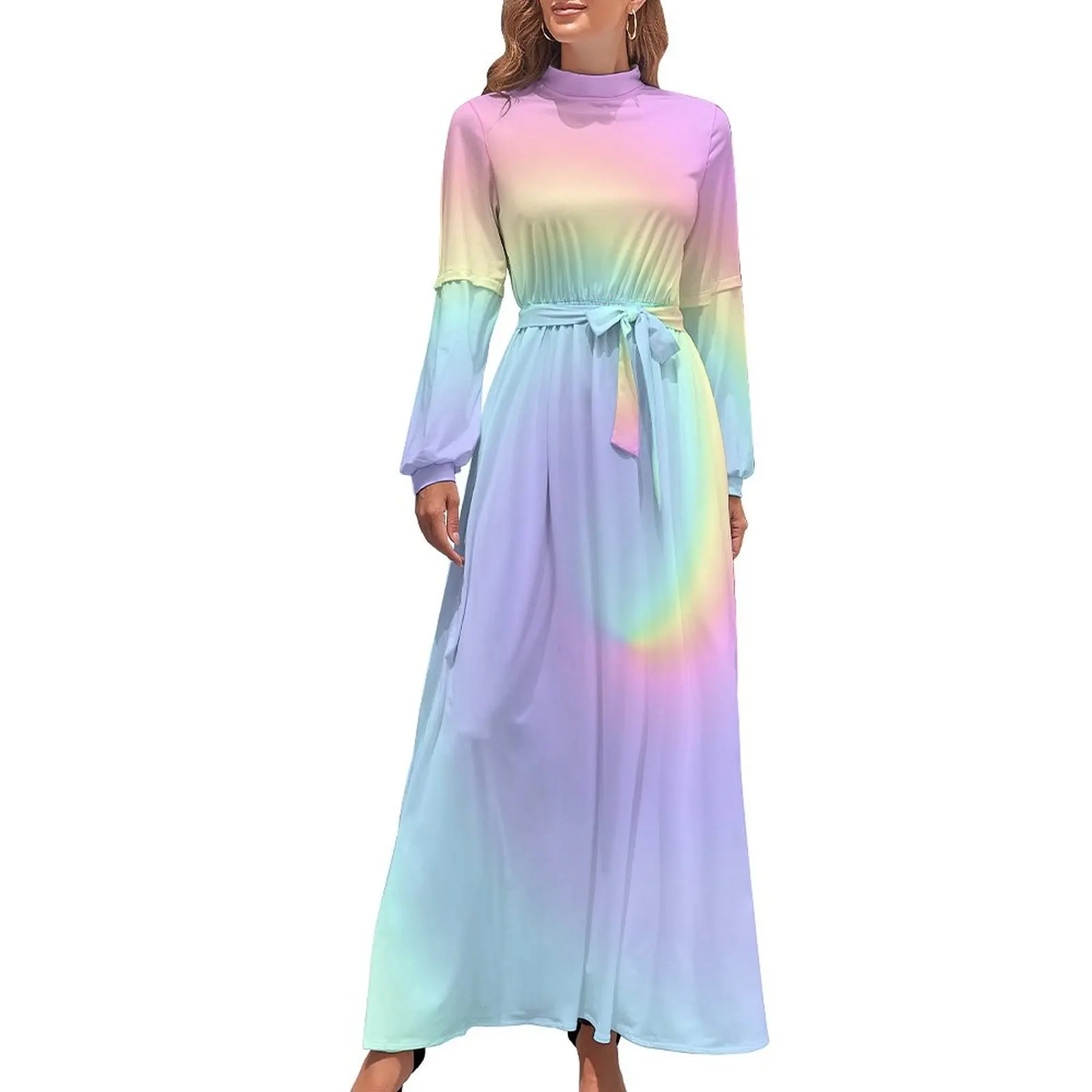 thumbnail image 1 of Vestido largo de noche con espiral en tonos pastel claro, vestido de mujer para mujer, 1 of 5
