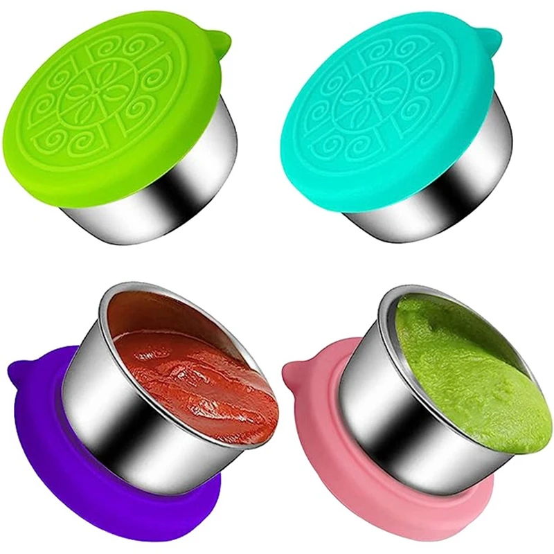 

[4 Pack] Stainless Steel Sauce Containers Sauce Containers For Lunch Box With Lids