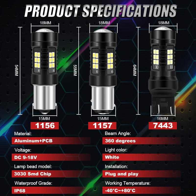2x Canbus Led ���� ���� ���� 1156 BA15S P21W 1157 BAY15D 7440 7443 W21W 3030 21SMD ���� ���õ� ������ �극��ũ ����Ʈ ���