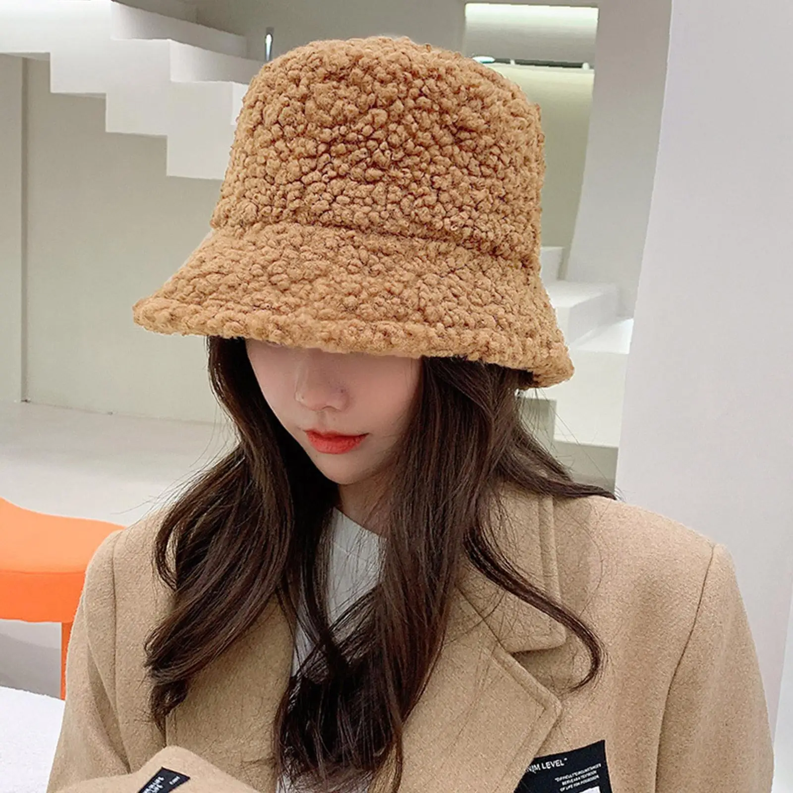 

Unisex Harajuku Bucket Hat Solid Color Men Fishing Fisherman Hat Autumn Winter Lamb Wool Outdoor Warm Panama Cap for Wome
