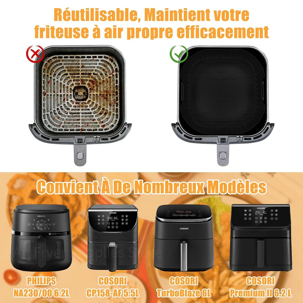 Air Fryer Mold for Philips Series 2000 NA230/00 COSORI 5.5L/6L/6.2L Square Reusable Silicone Liners Baking Accessories