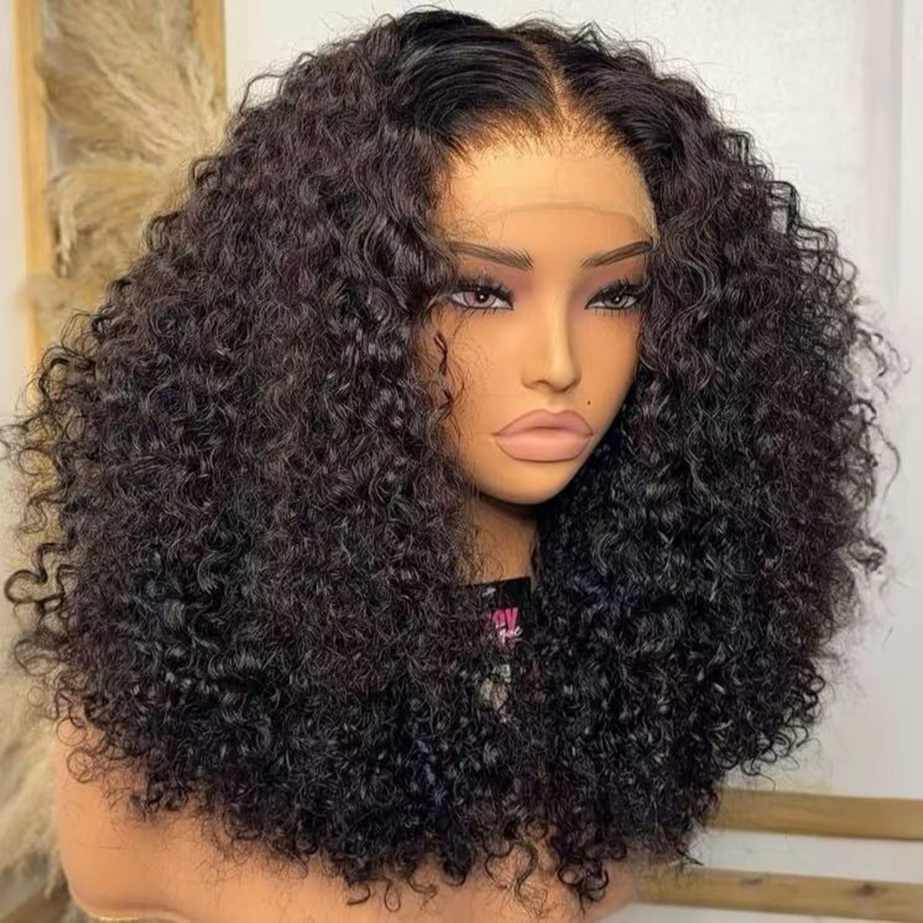 Kinky Curly Short Bob Cut 13X4 HD Full Lace Frontal Synthetic Wig For Black Women Prepluck Hairline Bleached Knots Glueless Wigs 1