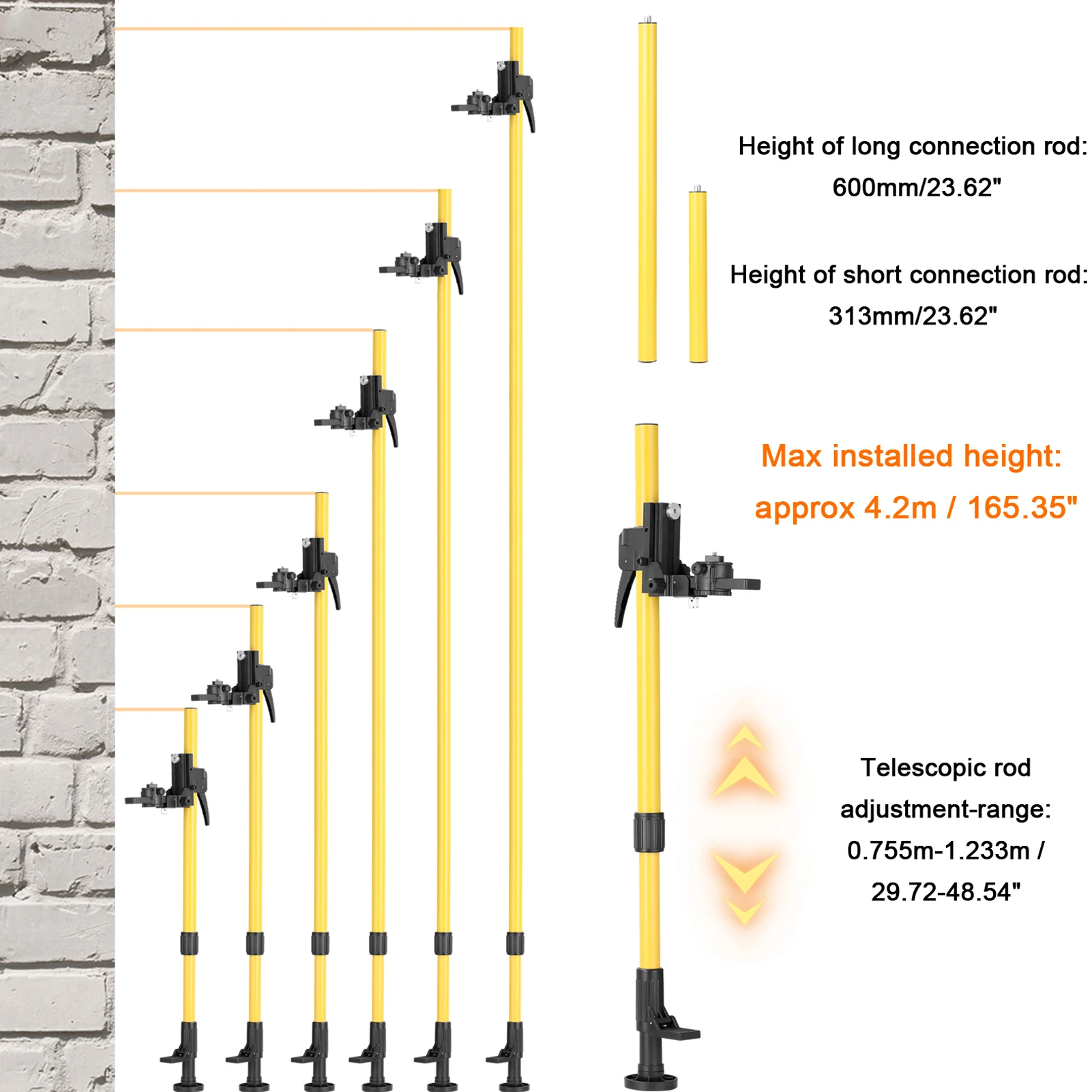 4.2m Height Adjustable Line Leveler Stand Bar Telescopic Bracket 1/4'' Thread Li
