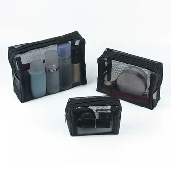 1pcs Transparent Mesh Zipper Cosmetic Bag Women Necessary Organizer Fashion Small Large Black Toiletry Bags Makeup Pouch Case 1
