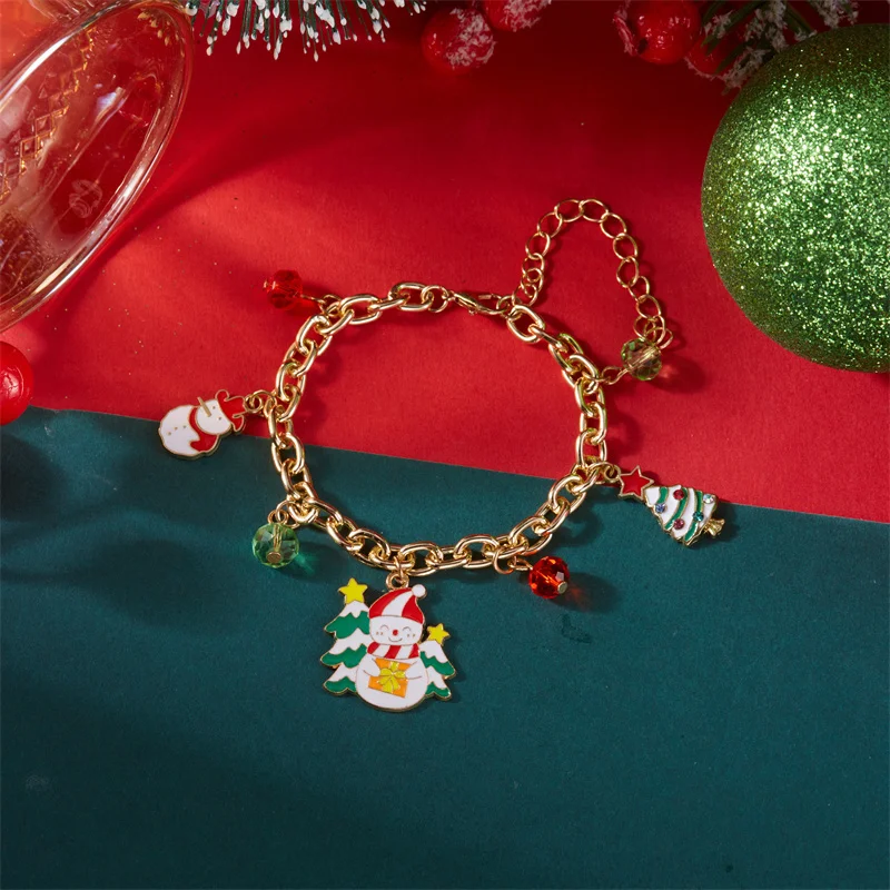 Handgefertigtes Weihnachtskettenarmband, Baum-Flugzeug-Anhänger für Frauen, die Schneemann-Haus, Elch-Motiven, Freundschaftsschmuck, Geschenke aufgeben – Detail 9