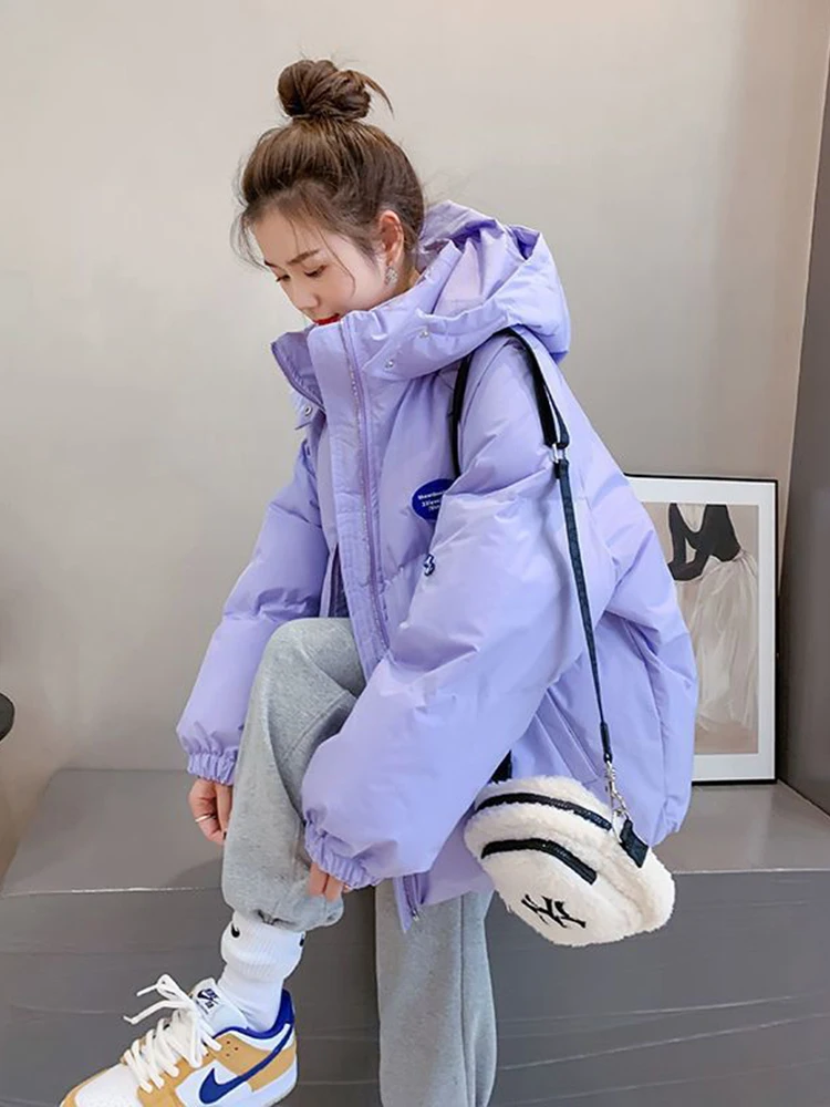 

Новинка 2023, зимняя пуховая хлопковая куртка, Женская однотонная Толстая теплая парка с капюшоном, Женская Повседневная Свободная модная черная, белая верхняя одежда