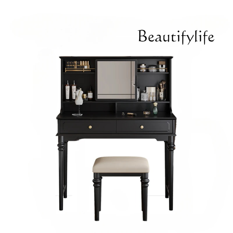 

American Retro Dressing Table Makeup Mirror Desk Integrated Multifunctional Storage Black Makeup Table