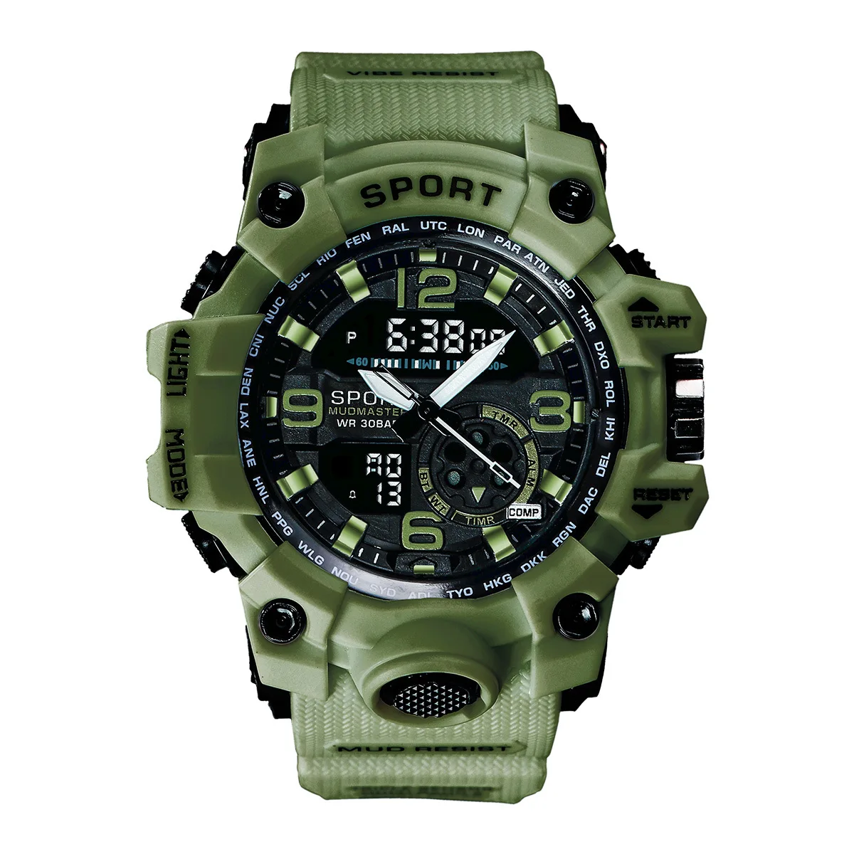 

Sport Round Watch Luminous Luxury Dial Casual Multifunction Clock Outdoor Rubber Strap Fashionable Outdoor Watch for Men