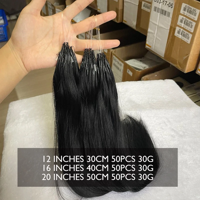 8D Human Hair Extensions Jet Black 1# 12" 16" 20" Nano Ring Link Extensions 0.6g/s Machine Remy Human Microlink Beads Hair