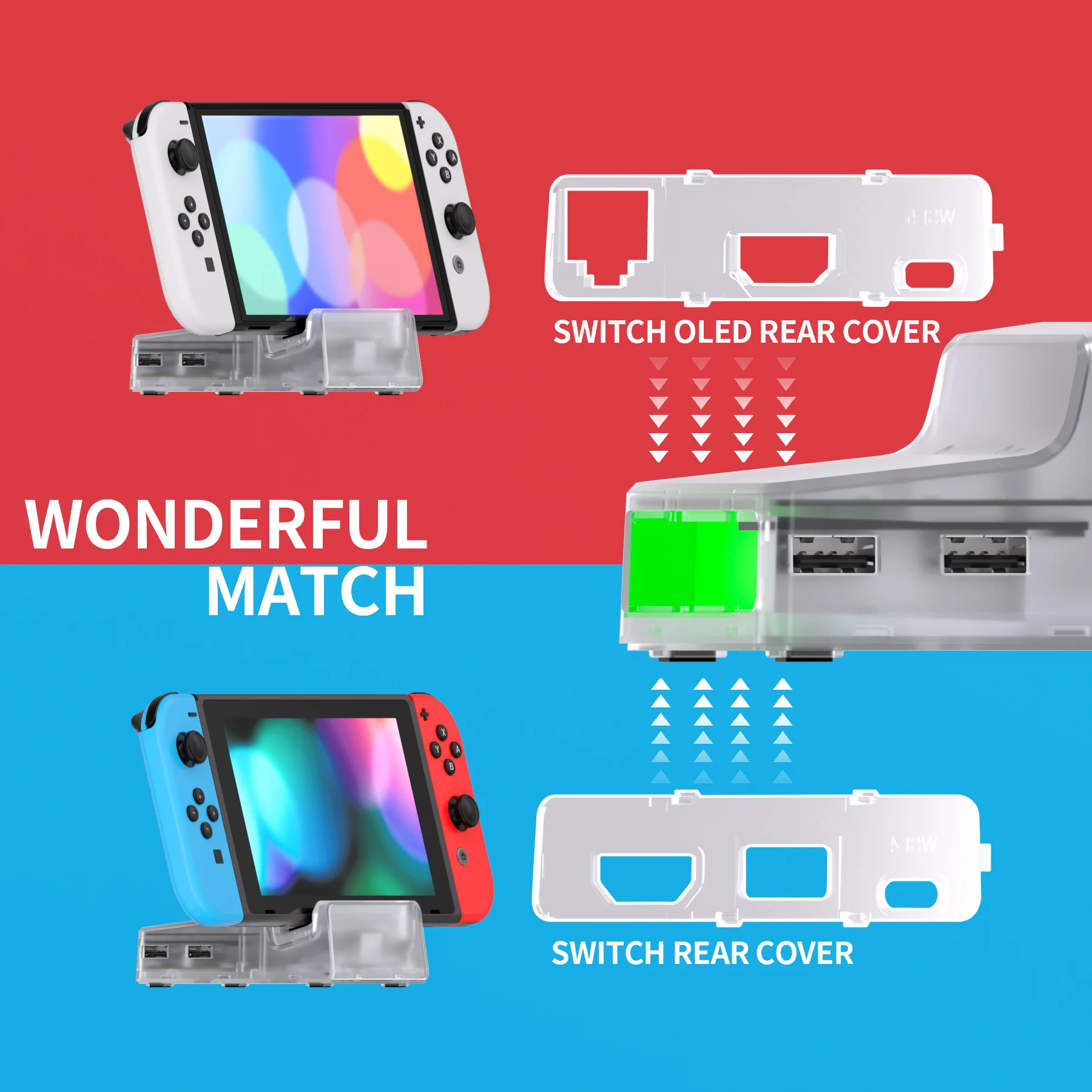 EXtremeRate AiryDocky DIY Kit LED Version Ersatz Shell Fall für Nintendo Switch & Schalter OLED Dock - 7 Farben 39 effekte