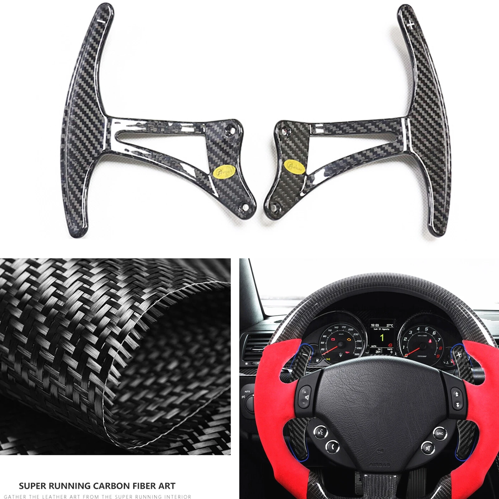 

For Maserati Granturimo Grancabrio GT GC GTS 2008-2015 Car Gear Steering Wheel Paddle Extension Real Carbon Fiber Shifter Trim
