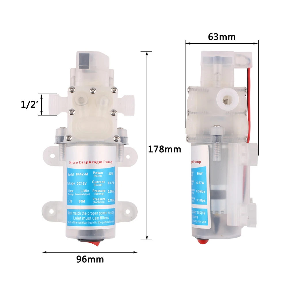 thumbnail image 2 of 12V Electric Diaphragm Water Pump - High Pressure RV & Car Wash Pump With Auto Pressure Switch 2 of 12