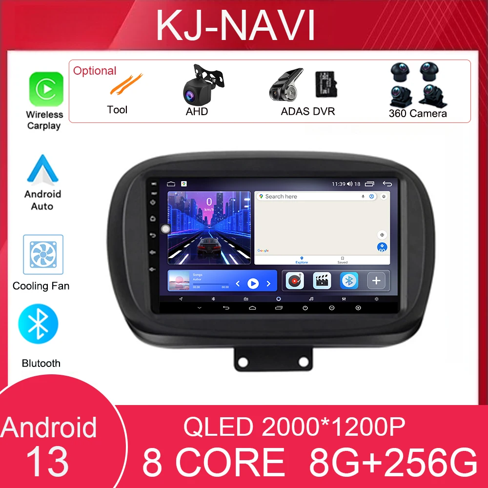 

Автомобильный навигационный экран Android 13 Carplay для Fiat 500X 2014 - 2020 Android 13 No 2din 2 din dvd
