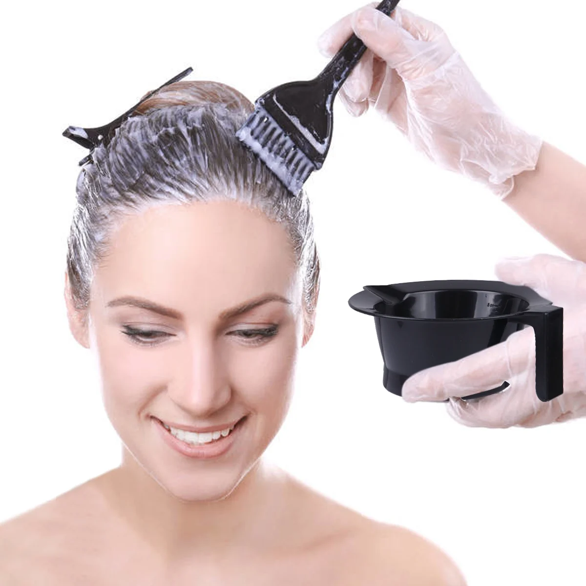 

4 Pcs Hair Dyeing Bowl Plastic Baked Oil Handle Hairdressing Special Tool Brush Dying Large with Scale for Salon Miss Supplies