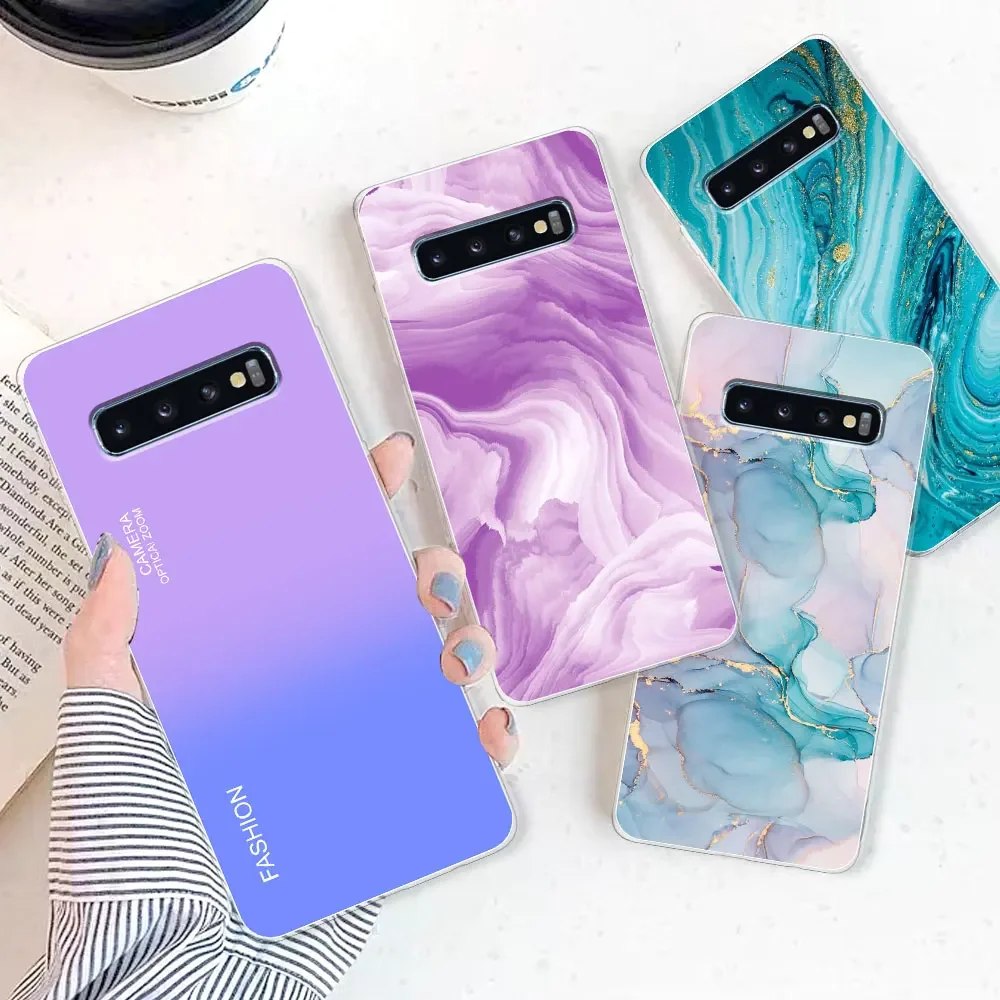 Stylish Watercolor Marble Transparent Silicone Back Bumper Case for [Brand Name] Galaxy S10 Series