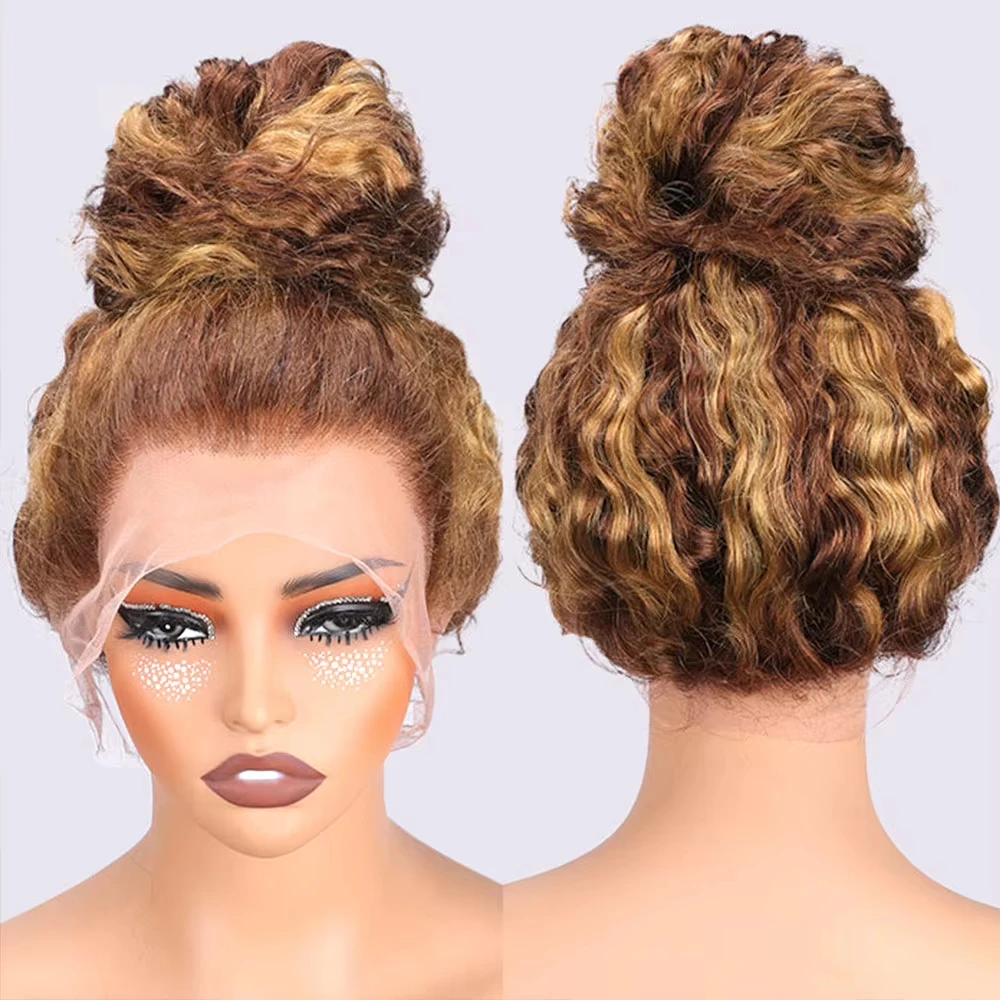 P4/27 HD 360 Full Lace Wig With Invisible Strap Glueless Wig Highlight Wig Human Hair Deep Curly Precut 360 Lace Frontal Wig