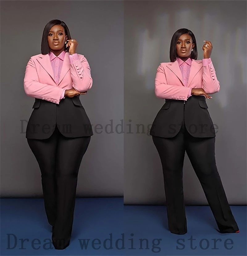 

Plus Size Women Pants Suits Set 2 Pcs Blazer Stitching Color Custom Made Formal Office Lady Prom Business Jacket Женский костюм