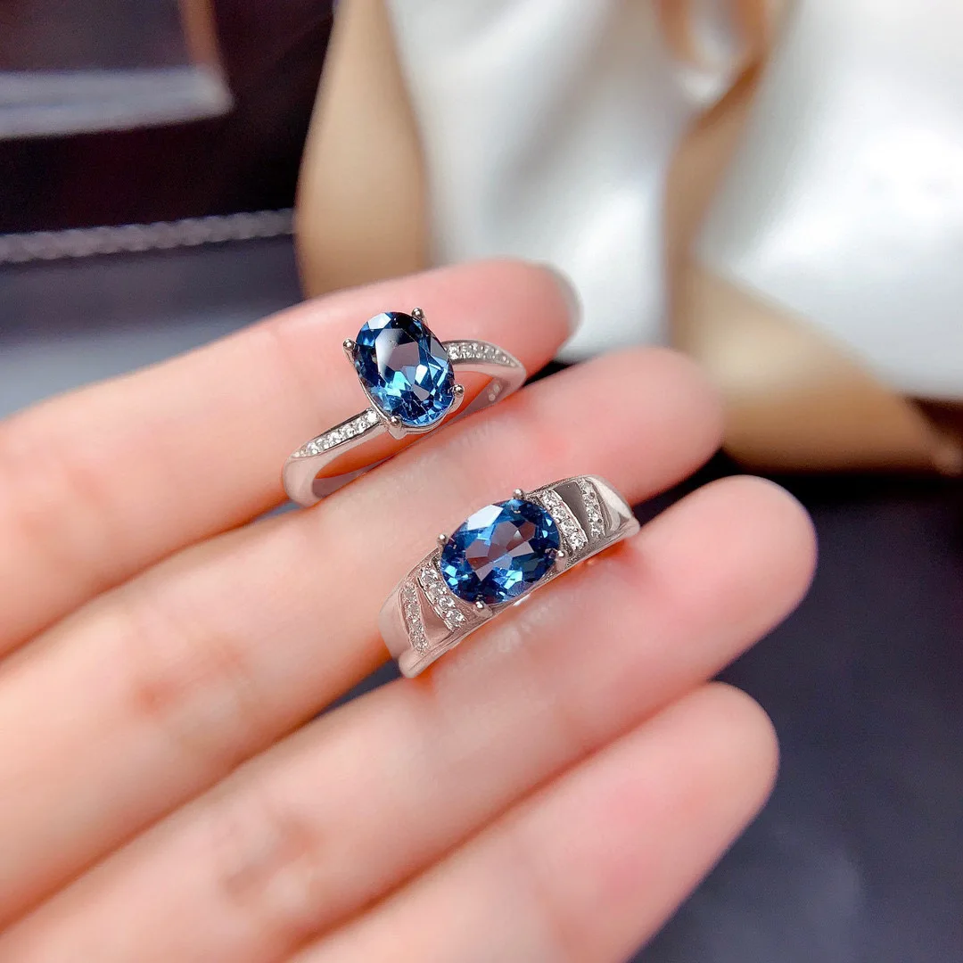 

Natural Topaz Ring True 925 Silver Gemstone Ring for Women's Wedding Engagement Jewelry Couple Ring