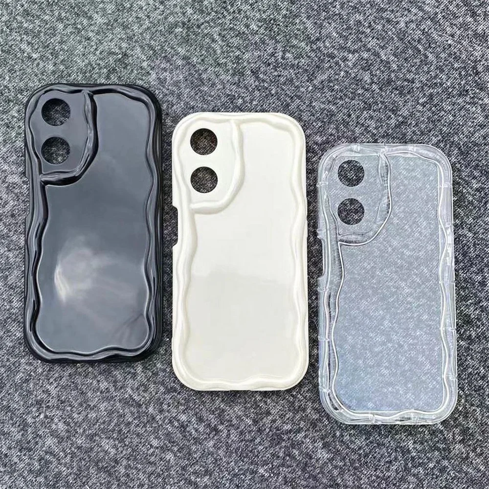 Clear Curly Frame Soft TPU Shockproof Phone Case with Wavy Bumper Design