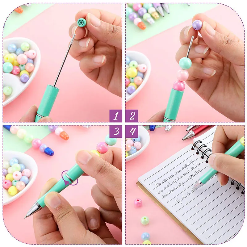 10pcs Beadable Pen Bead Pens Ballpoint Pen Plastic Ball Pen for Jewelery Present DIY Making