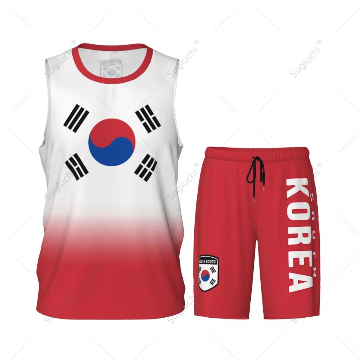 남자 한국 국기 농구 저지 세트 메쉬 셔츠 & 바지 민소매 독점 팀업 맞춤 이름 번호 유니섹스