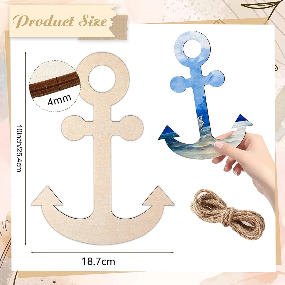 6 Pack Unfinished Wooden Anchors Nautical Wood Cutouts DIY Craft Cutouts Unfinished Wood Ornaments Gift