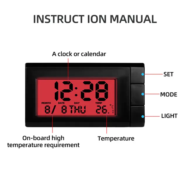 Buwei Autothermometer mit Hintergrundbeleuchtung Digitaluhr Autoelektronik  Innentemperatur LCD-Anzeige : : Auto & Motorrad