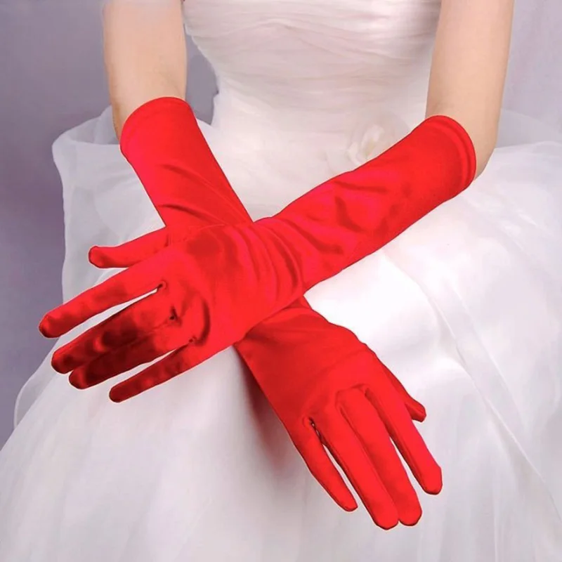 Satin Finger Gloves Formal Stretch Satin Long Finger Gloves for Girl Children Party